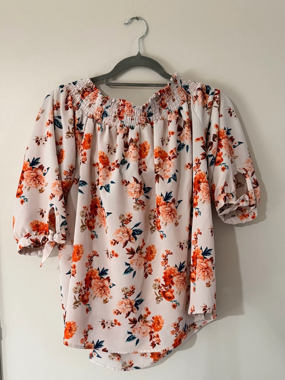 Rue21 Cream Off-Shoulder Floral Top with Orange Blossoms